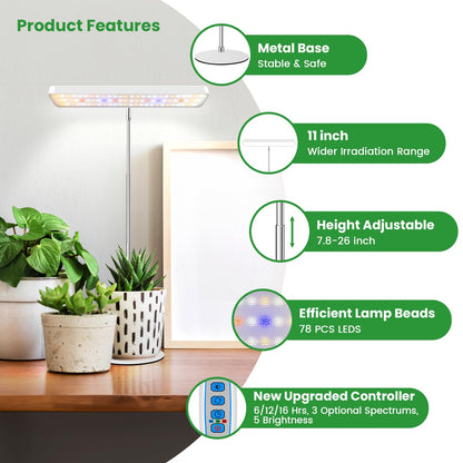 Wiaxulay Grow Lights for Indoor Plants, 78 LEDs Full Spectrum Plant Grow Light, Desk Grow Light with Auto Timer 6/12/16 Hrs, 3 Lighting Modes, 5 Dimmable Levels, Height Adjustable 7.8"-26", 3 Pack