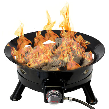 Flame King Smokeless Propane Fire Pit, 24-inch Portable Firebowl, 58K BTU with Self Igniter, Cover, & Carry Straps for RV, Camping, & Outdoor Living