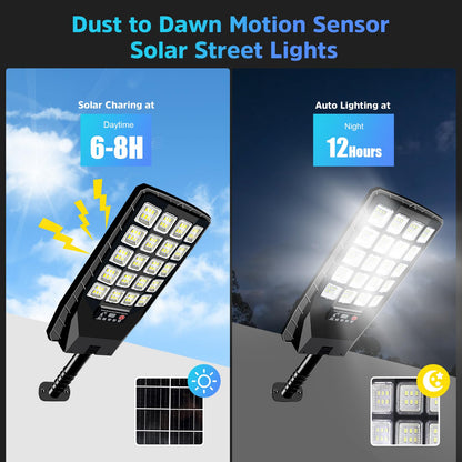 6 Pack Solar Street Lights Outdoor Waterproof, 6500K 20000LM Wide Angle Solar Powered Flood Light with Motion Sensor & Remote Control,Dusk to Dawn Commercial Solar Outdoor Light for Parking Lot