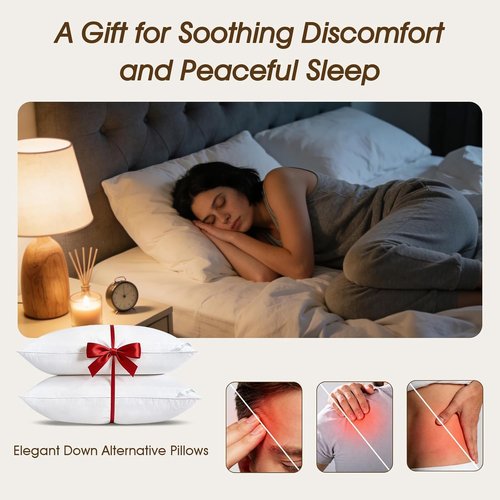 Downluxe Down Alternative Pillows - Soft Queen Size Set of 2 for Side, Back & Stomach Sleepers | 20 x 28 Inches