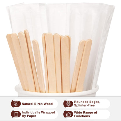 Coffee Stirrers 1000pcs Individually Wrapped Coffee Stirrers Wood - 5.5 Inch Disposable Wooden Stir Sticks for Coffee, Cocktail and Hot Drinks