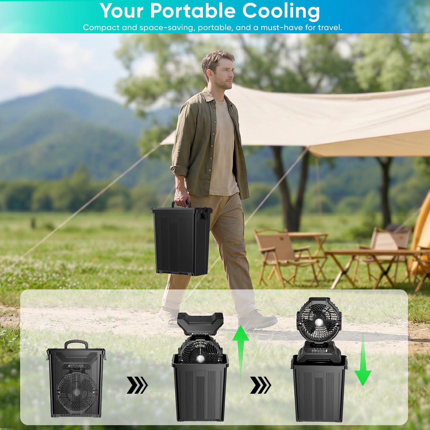 Portable Misting Fan for Outside,40000mAh Rechargeable Camping Mister Fan,15L Cooling Fan with Remote,Ice Fan with 4 Spray Speeds,4 Misting Modes,3 Light Modes for Garden/Camping/Party/Fishing