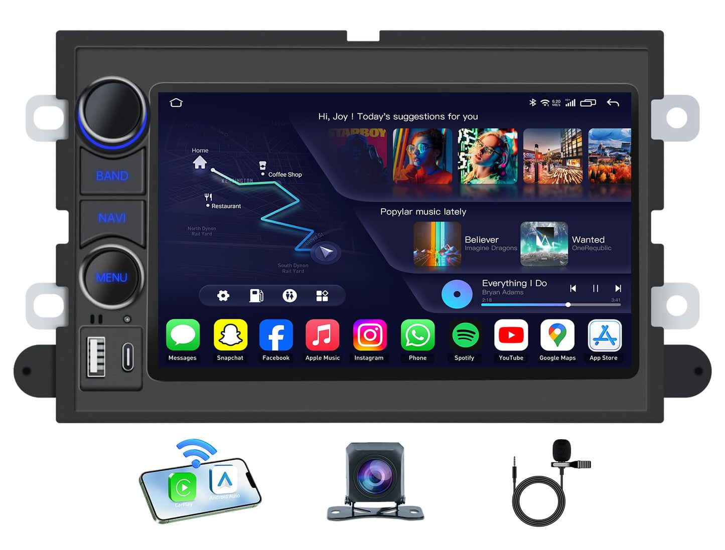[4Core + 64G ROM] Car Radio Stereo for Ford F150 2004-2008: 7" Touch Screen Head Unit with Wireless Carplay Android Auto Bluetooth 5G-WiFi GPS RDS EQ HiFi FM Mirror Link SWC Backup Camera