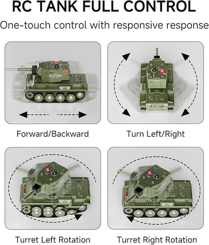 BRRRRT 1/64 RC Battle Tank SetRemote Control Military Vehicles with Infrared ShootRC Tank That Shoots with 330° Rotating Turret and Sound &amp Lighting for Kids Gift 8+