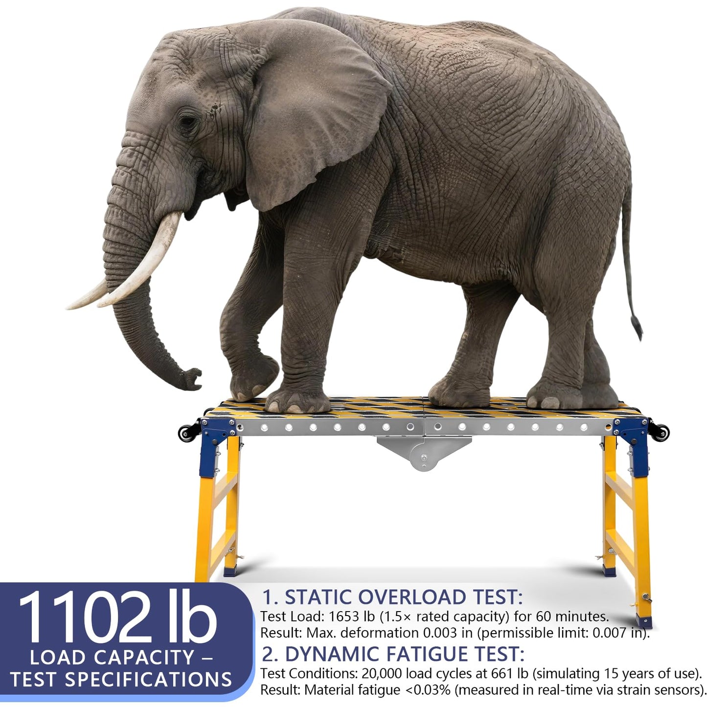 Work Bench+Step Ladder 2 in 1 with 1102 LBS Load Capacity, Versatile Portable Steel Folding Welding Table with Height 23 to 35 inches Adjustable Folding Portable Platform with Non-Slip Mat