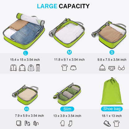 Gonex Travel Compression Packing Cubes Set, 6 Pcs, Green & Rolling Duffle Bag with Wheels, 25 inch, Black