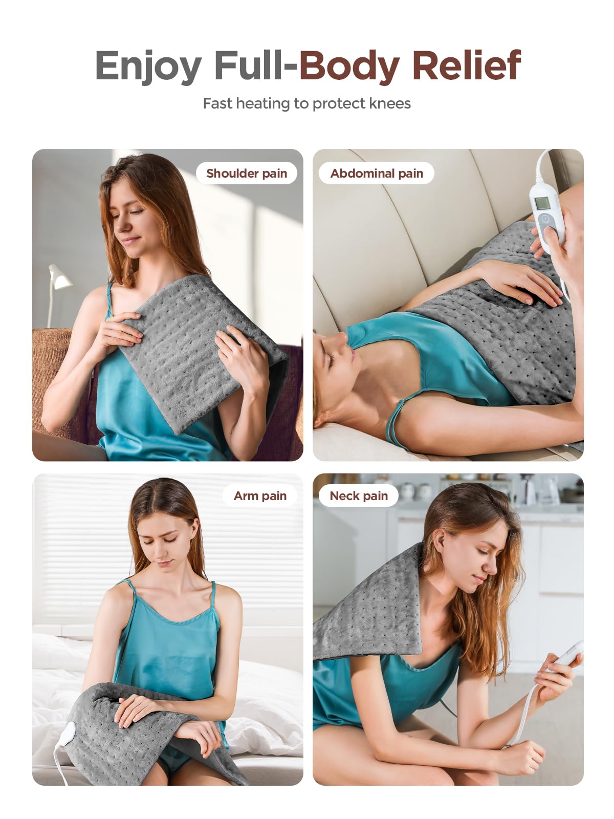 Heating Pad for Back & Cramps Relief,Electric Heat Pad Fast Heat,6 Level Heat Setting,3 Level Timming,Auto Shut Off, Machine Washable,Suitable for Back,Neck,Abdomen Pain Relief (Dark Grey, 17''×33'')