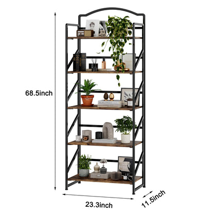 BHG No Assembly Folding Bookshelf for Living Room,Semicircle Collapsible Book Shelf for Home Office, Portable Bookcase Storage Organizer Rack Shelves