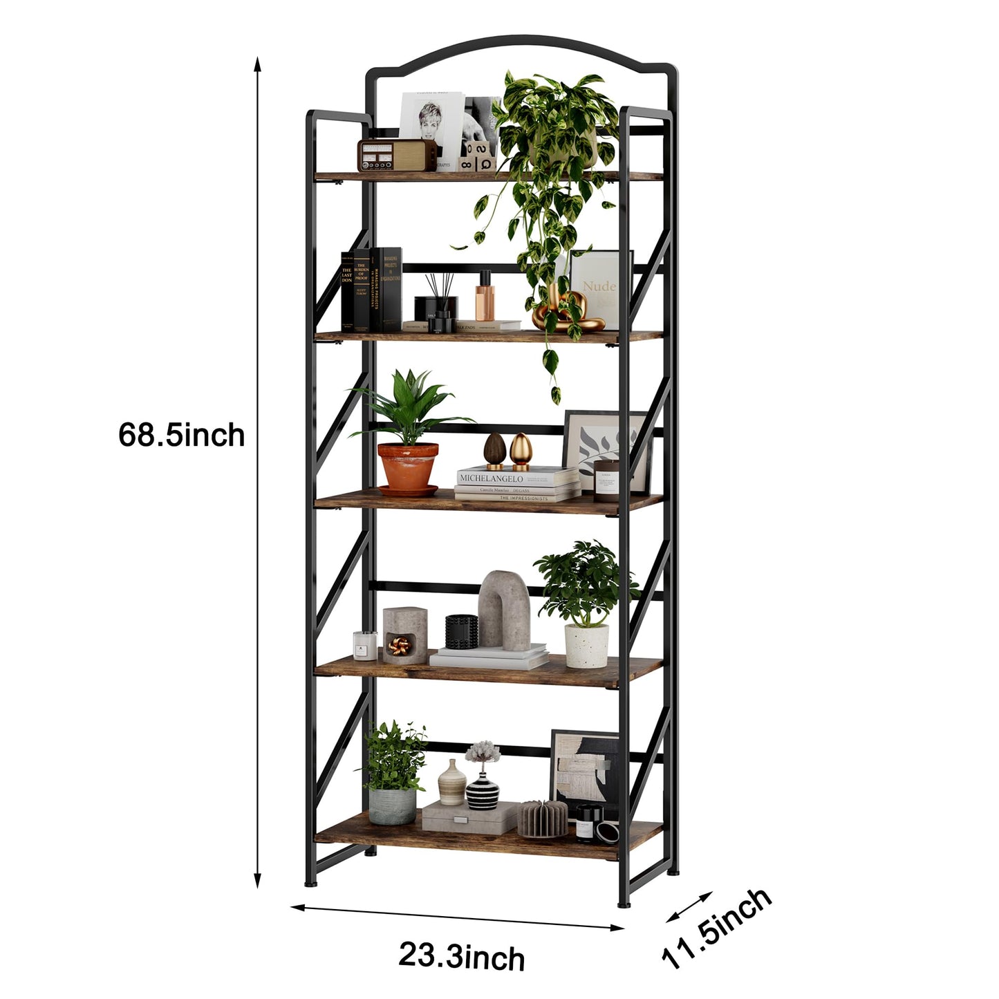 BHG No Assembly Folding Bookshelf for Living Room,Semicircle Collapsible Book Shelf for Home Office, Portable Bookcase Storage Organizer Rack Shelves