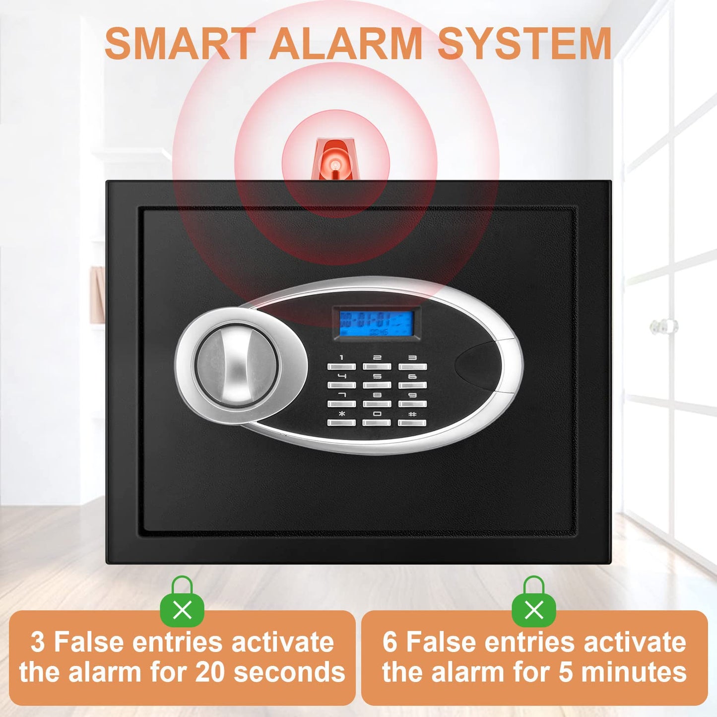 1.7 CUFT Home Safe Fireproof Waterproof, Anti-Theft Digital Security Personal Safe Box with Electronic Keypad and Removable Shelf, Small Fireproof Safe for Documents Money, Jewelry, Medications