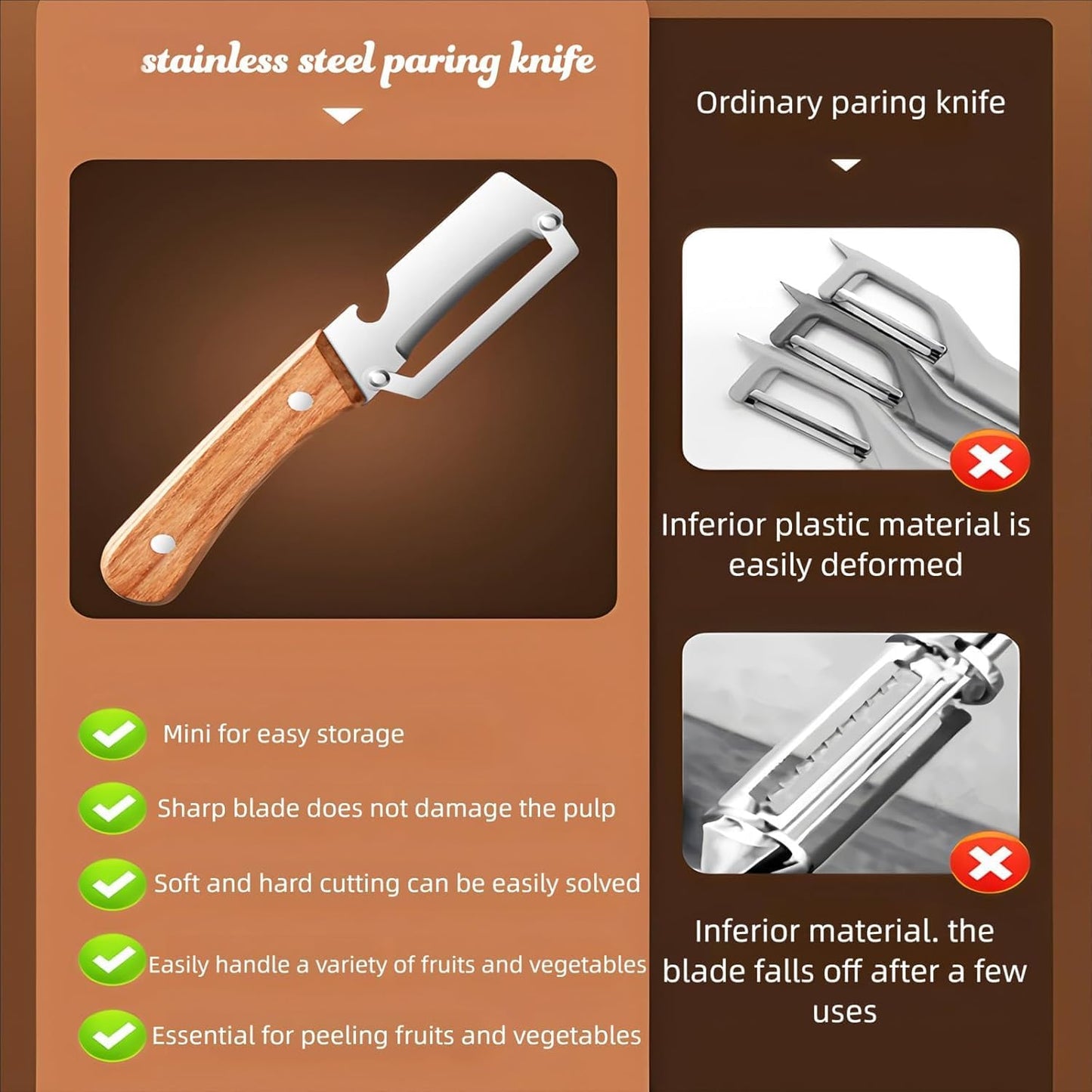 Skiennix Multi-Functional Vegetable Peeler - 2-in-1 Stainless Steel Tool with Wooden Handle & Bottle Opener