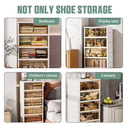 AOHMPT Foldable Storage Box - Easy Assembly Clear Plastic Stackable Shoe Storage Cabinet Organizer with Lids - Large Size Shoe Rack (9 layers clear)