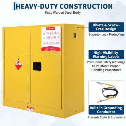 Hazardous Storage Flammable Cabinets, Fire Resistant Safety Cabinet for Flammable Liquids | Cold-Rolled Steel Construction w/Spill Containment Tray, Ventilation Holes & Grounding | Adjustable Shelf