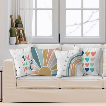 HIWX Boho Rainbow Pillow Cover, You are So Loved Decorative Throw Pillow Cover, Classroom Pillows, Sunshine Rainbow Sun for Classroom Nursery Room Decor Set of 4 Pillowcase 18 x 18