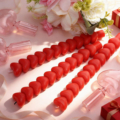 Treela 6 Pcs Valentine's Day Decor Heart Taper Candle Gift Sets 3 Red Unscented Taper Candles 3 Glass Heart Candlestick Holders Valentine Gifts for Wedding Anniversary Bachelorette Party Supplies