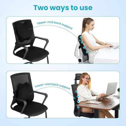 AIHOMED Lumbar Support Pillow Office Chair Car Back Pillow, Ergonomic Lower Back Pain Relief Breathable Air Fiber Cushion for Long Sitting Worker Driver & Handicapped, Adjustable Strap (Dark Grey)