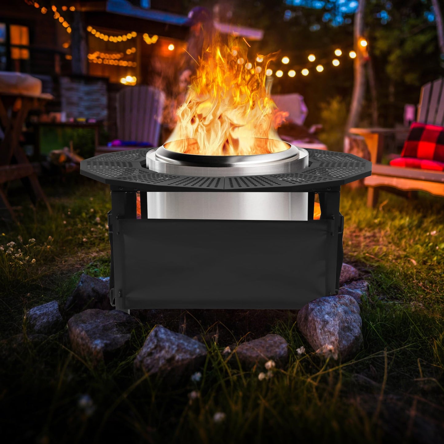 48 Inch Fire Pit Bonfire Surround for Solo St ove Yukon, Circular Safety Protection, Equipped with a Safety Support Frame to Prevent Direct Contact with the Ground