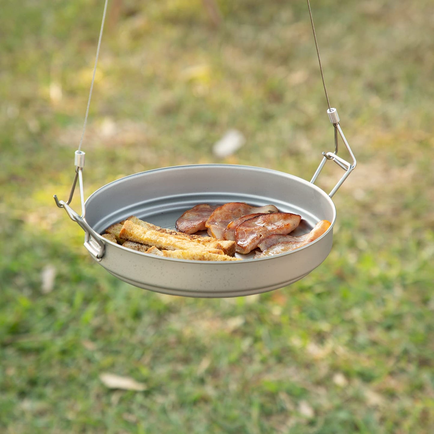 SILVERANT Ultralight Titanium Large 2-piece Pot & Pan Camping Cookware Set, Lightweight Titanium Camping Pot Mug with Hanger/Retractable Handles and Mesh Drawstring Bag