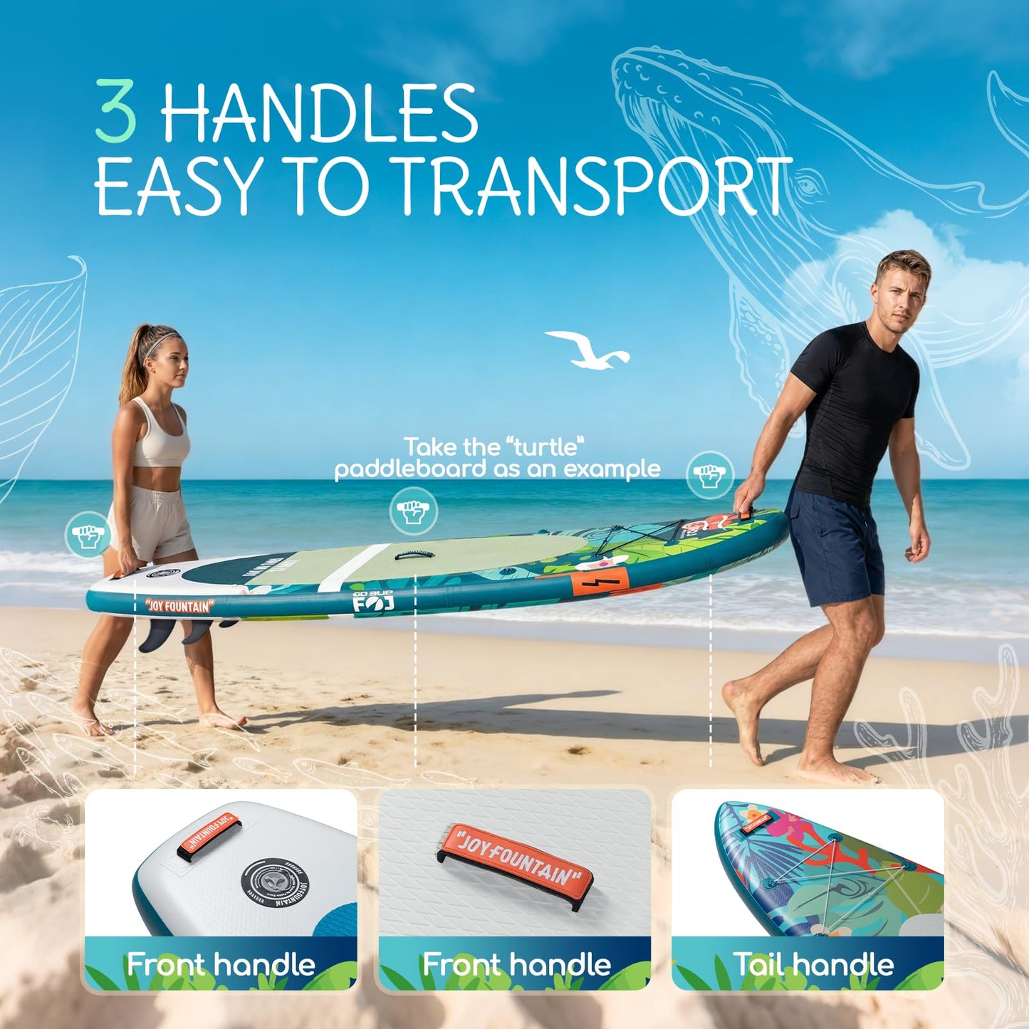 FOJ JOYFOUNTAIN 10'/11' Inflatable Stand Up Paddle Board with Premium SUP Paddleboard Accessories, Wide Stable Anti-Slip EVA Deck,Paddle Boards for Adults & Youth of All Skill Levels (11' Whale)