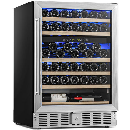 Antarctic Star 24 Inch Wine Fridge, 52 Bottle Wine Cooler Refrigerator. 39-64°F Dual Zone Wine Refrigerator Glass Door, Built in or Freestanding Under Counter Fridge for Home Bar Office