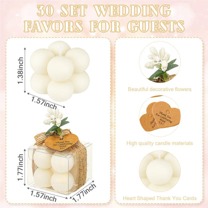MTLEE Mini Bubble Candles Wedding Favors Gifts for Guests 1.57" x 1.38" Bubble Candles with Cards Dried Flowers DIY Gift Set for Baptism Party Bridal Shower Thank You Gifts(Ivory,30 Sets)