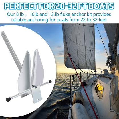 Lounsweer 2 Sets Boat Anchor Kit Portable Galvanized Fluke Anchor with Anchor Chain, Anchor Rope and Shackles for Different Size Boats Pontoon, Deck, Fishing, and Sail Equipments (Silver,25ft Boats)