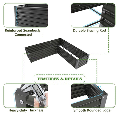 A ANLEOLIFE 12-Piece 18 Inch Tall Raised Garden Beds Kit, L-Shaped, Square & Rectangular Metal Planters for Flexible Backyard Layouts, Quartz Grey