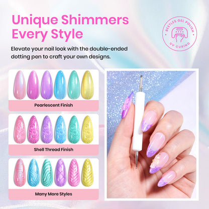Beetles Cat Eye Gel Nail Polish Set, 6 Summer Colors Pastel Shimmer Glitter Gel Polish Kit Soak Off LED UV Curing Requires Pink Red Blue Orange Green Purple Velvet Gel with Magnet Gift for Women