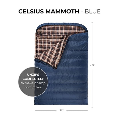 Teton Mammoth, 20 Degree Double Sleeping Bag, A Warm Bag The Whole Family can Enjoy. Great for Camping, Hunting and Base Camp. Compression Sack Included