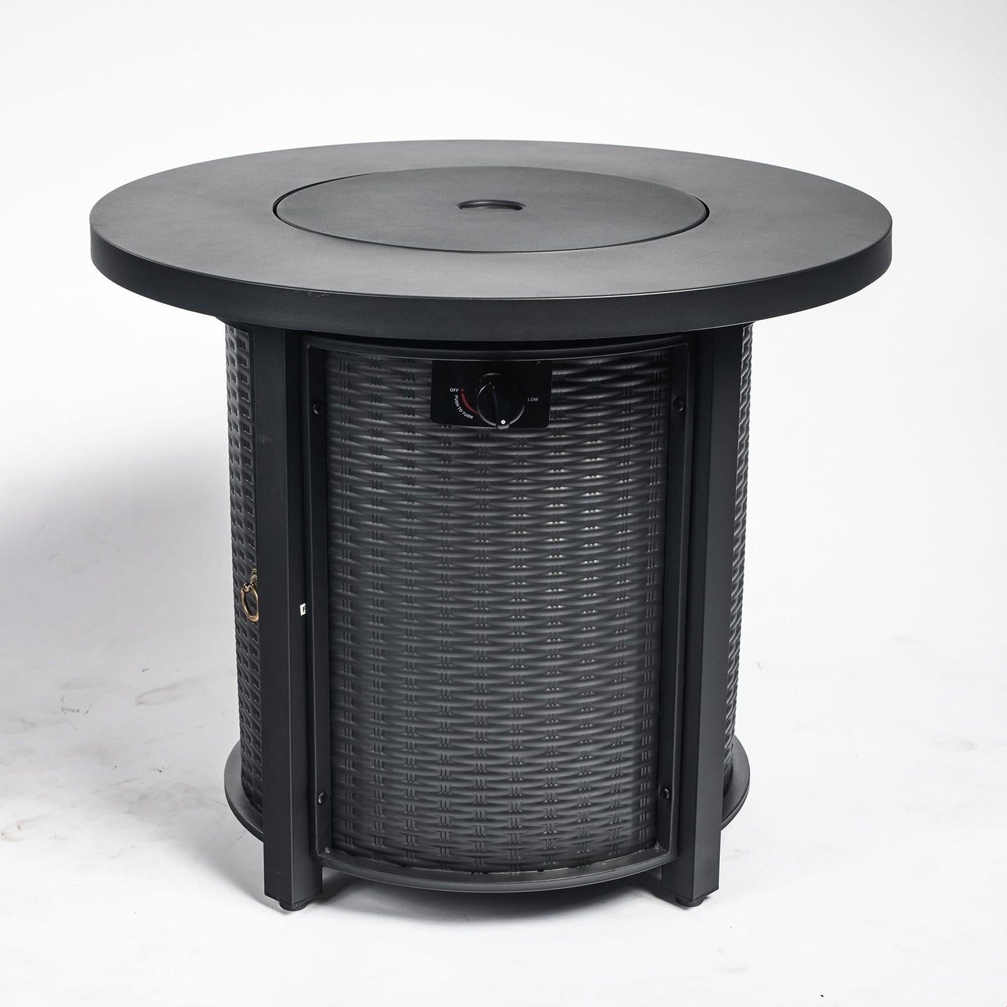 GDFStudio 30" Round Propane Fire Pit Table, 50000 BTU Outdoor Gas Heater with Steel Top & Wicker Base, for Patio, Deck, Garden, Black