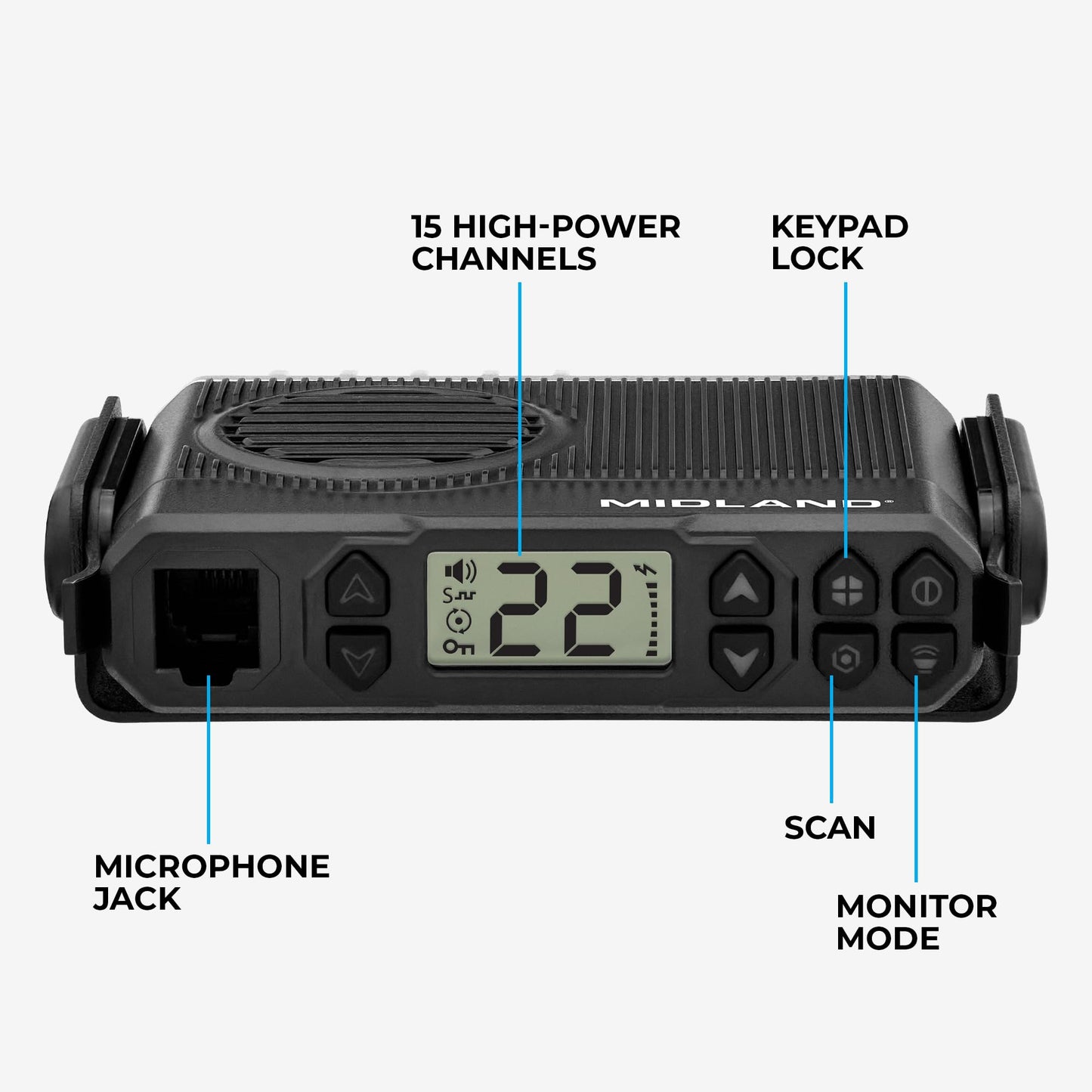 Midland – MXT105 - 5 Watt GMRS MicroMobile Two Way Radio - Off Roading Outdoor RZR Farm Trails Radio - External Magnetic Mount Antenna - NOAA Weather Alerts