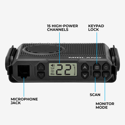 Midland – MXT105 - 5 Watt GMRS MicroMobile Two Way Radio - Off Roading Outdoor RZR Farm Trails Radio - External Magnetic Mount Antenna - NOAA Weather Alerts