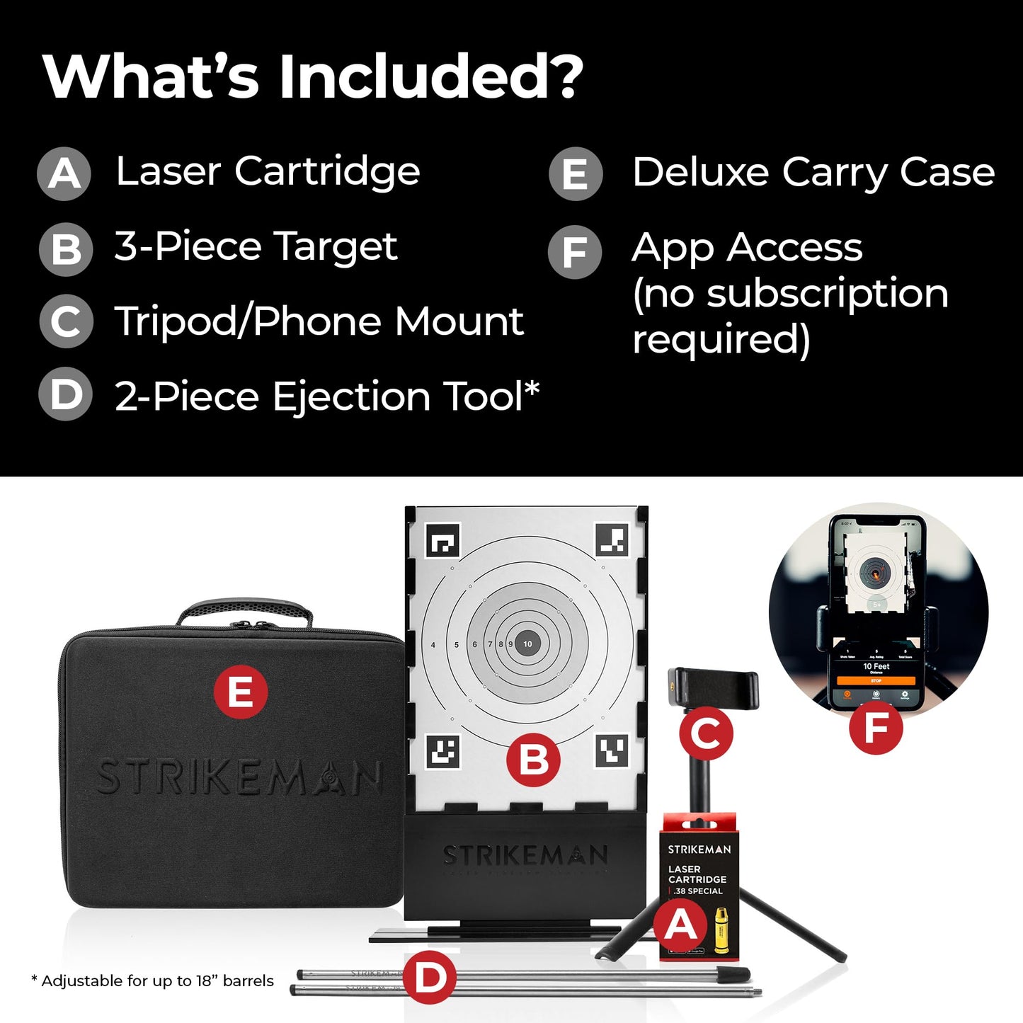 Strikeman .38 Special Marksman Kit – Ultimate Dry-Fire Training Companion, All-in-One Solution Includes Carry Case, 3-Piece Target, Phone Mount w/Tripod & a Laser Cartridge