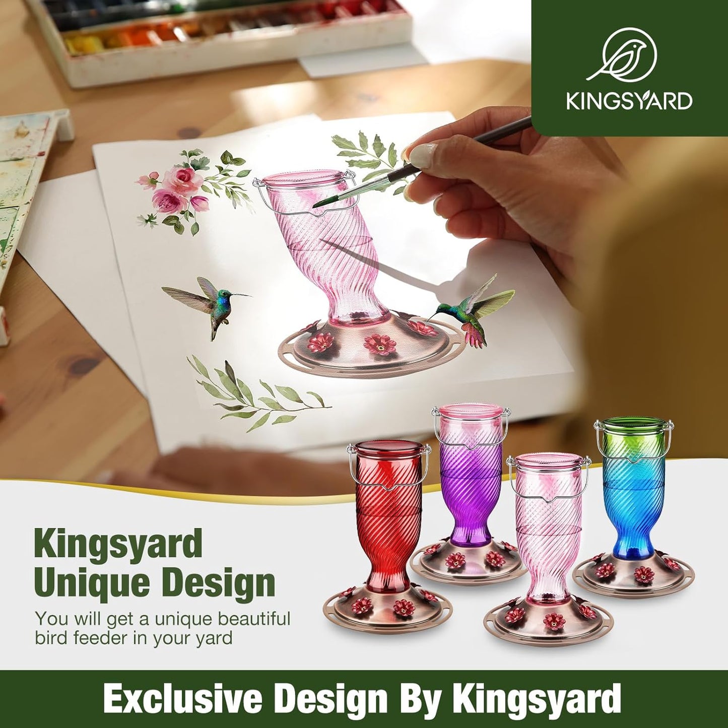 Kingsyard Hummingbird Feeder - 24 oz Outdoor Nectar Feeder with 6 Ports & Ant Moat | Easy Clean Purple