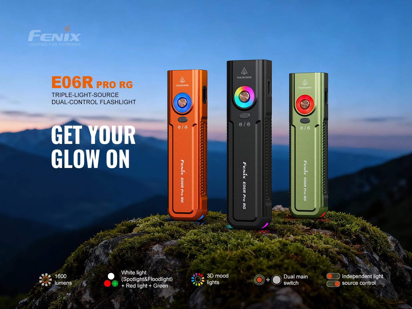 Fenix E06R Pro RG Flat EDC Flashlight, 1600 Lumens, Red Light Modes, Green Module, USB-C Rechargeable Pocket Flashlight with Lumentac Organizer (Orange)