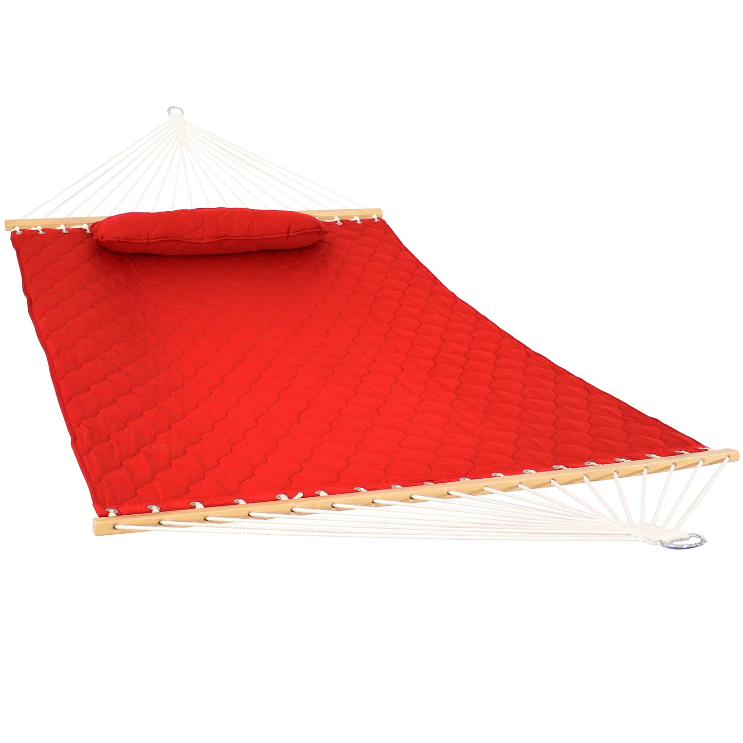Sunnydaze Double Quilted Polyester Hammock with Detachable Pillow - 440-Pound Capacity - Red