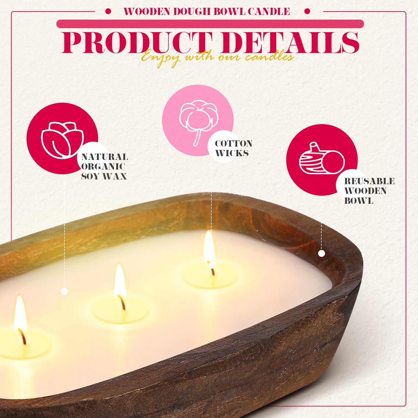 Threlaco 2 Pack Wood Dough Bowl Candle Jar Candle Decorative with Wick Scented Candles Soy Gifts for Men Women Farmhouse Table Centerpiece Home(Cranberry)