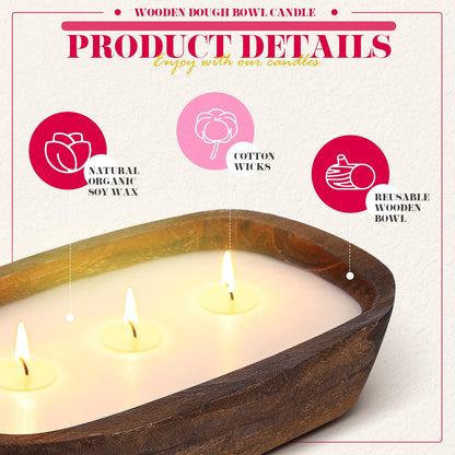 Threlaco 2 Pack Wood Dough Bowl Candle Jar Candle Decorative with Wick Scented Candles Soy Gifts for Men Women Farmhouse Table Centerpiece Home(Cranberry)