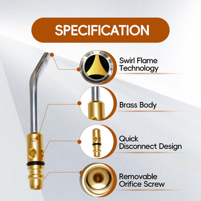 JZWELD A3 A5 A8 Air Acetylene Torch Tip Kit, 3/16" 1/4" 5/16" Tip Size for PLF-A5/G-4 Handles, Air Acetylene Tip with Flint Striker, Light/Medium Duty Air Acetylene Swirl Quick Connector Flame Tip