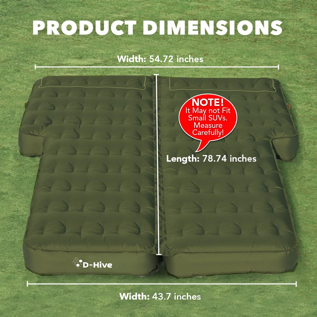 D-Hive Unbeatable Durability SUV Air Mattress for Car Camping, Durable Extra Thick 300D Oxford Fabric, Quick Easy Set-Up w/Electric Pump, Car Bed Mattress, Forrest Green