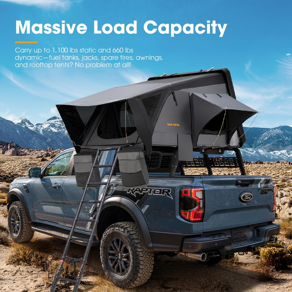 SanHima Adjustable Truck Bed Rack w/LED Lights - Overland Universal Bed Rack for Full-Size Trucks Without Factory Bed Rails/Tonneau Bed Cover