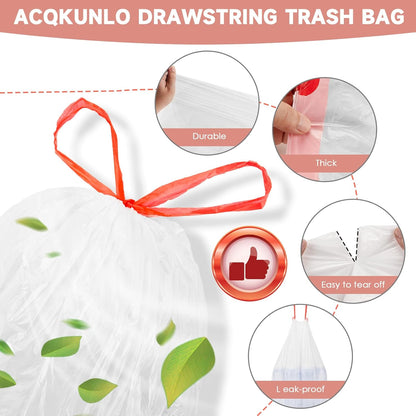 Magesh 6 Gallon Drawstring Trash Bags - Unscented White Kitchen Garbage Bags, 125 Count, Strong & Thick