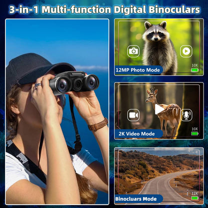 12x32 Binoculars for Adults, Digital Binoculars with Camera 48MP Photo 2.5K Video 2.4" LCD Display Screen with 32GB Micro SD Card for Bird Watching Hunting Football Concerts Theatre