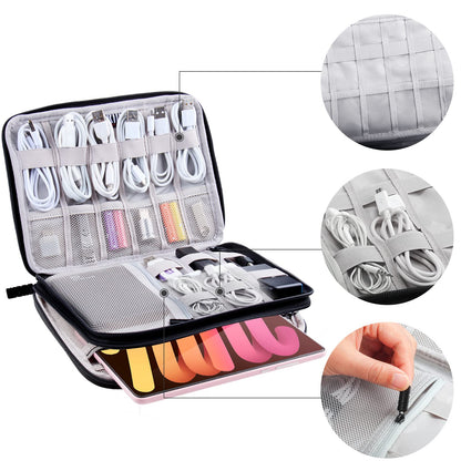 CNPOP Electronics Organizer Travel Case Cord Cable Charger Organizer Bag Travel Accessories Essentials for Women Men Double Layers Tech Pouch with 5 Cable Ties for Phone Power Bank SD Card USB, Black