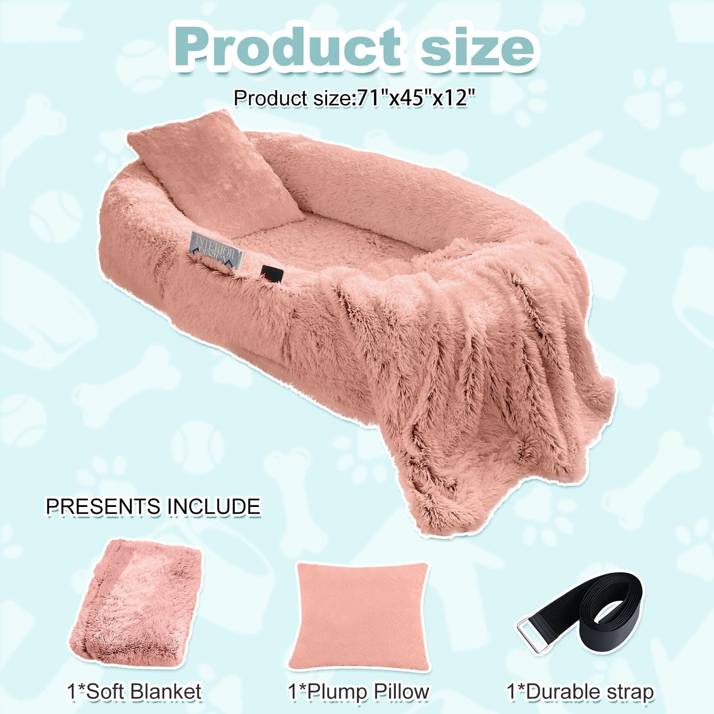 YAEM Pink Human Dog Bed, 71"x45"x12" Beds for Humans Size Fits You and Pets, Washable Faux Fur Bed People Doze Off, Napping Orthopedic Present Plump Pillow, Blanket