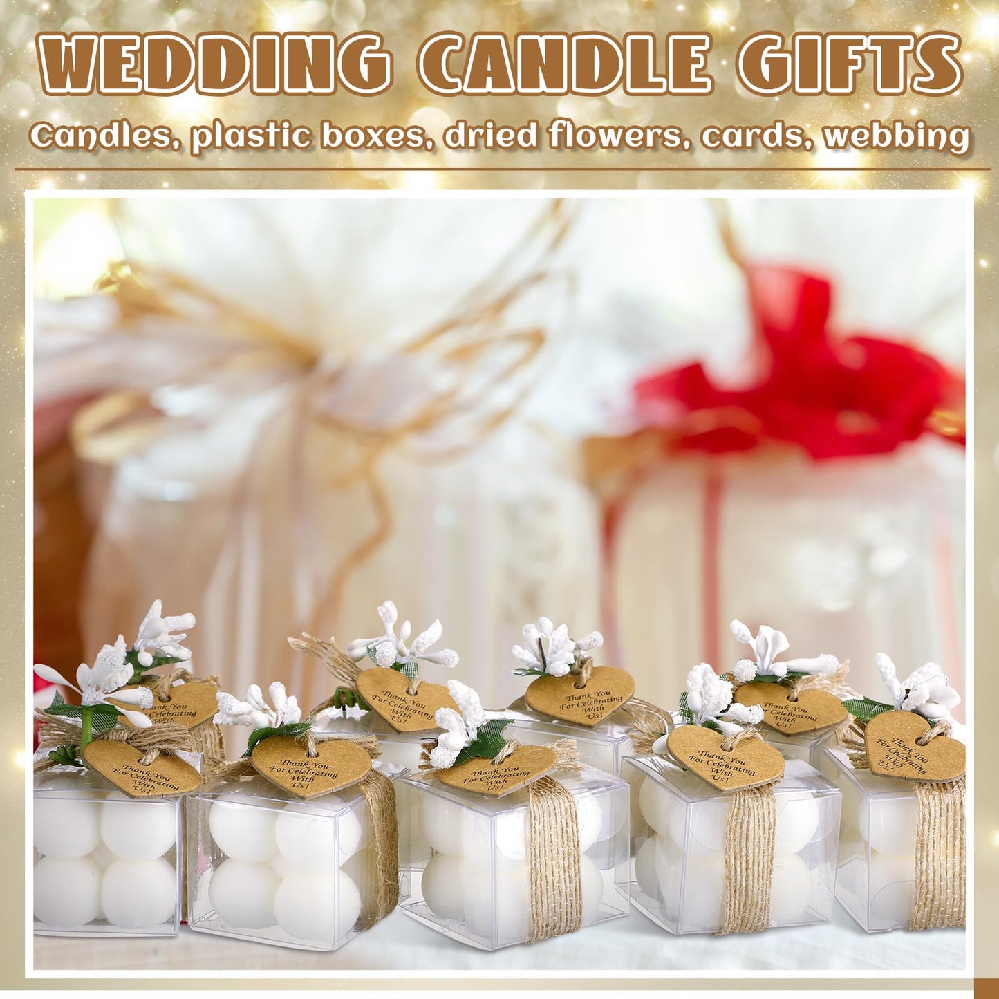MTLEE Mini Bubble Candles Wedding Favors Gifts for Guests 1.57" x 1.38" Bubble Candles with Cards Dried Flowers DIY Gift Set for Baptism Party Bridal Shower Thank You Gifts(White,30 Sets)