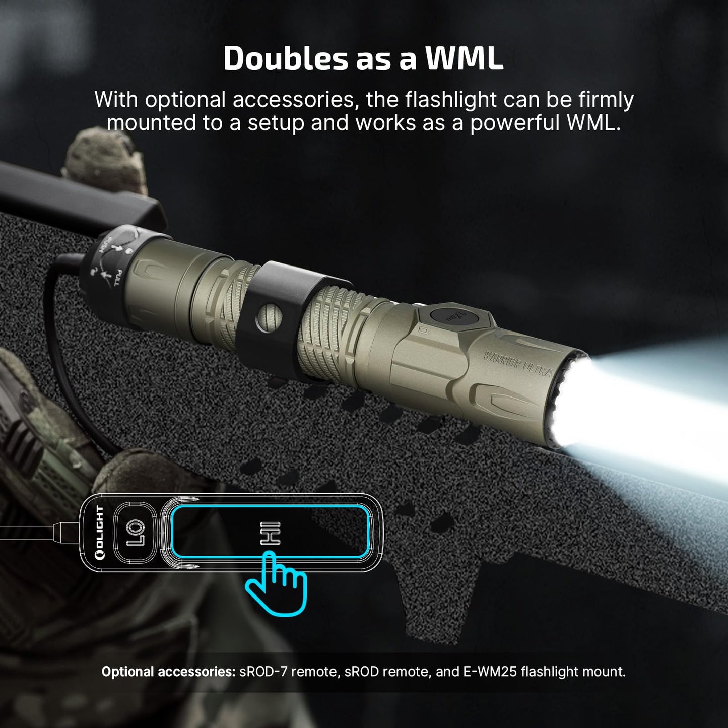 OLIGHT Warrior Ultra 2500 Lumens Tactical Flashlight, Compact Dual Switches Rechargeable Bright Light with Proximity Sensor, Suitable for Emergency, Outdoor, Searching (Olive-Green)