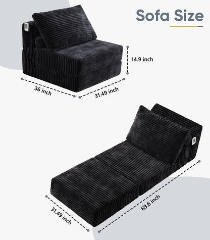 Folding Sofa Bed Versatile Boneless Chair Futon Couch Convertible Sleeper Chair Chaise Lounge Chair Indoor BeanBag Chair for Adult Kids, Oversized Comfy Floor Portable for Living Room Bedroom
