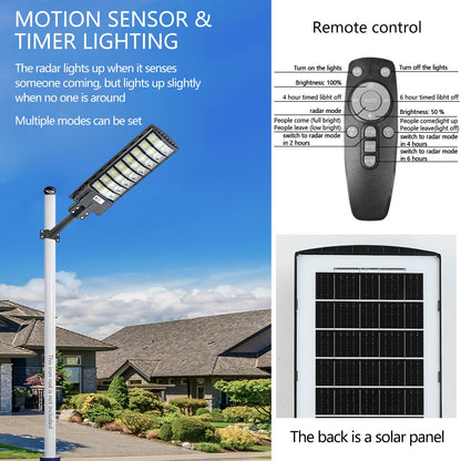 Solar Lights Outdoor Waterproof with Motion Sensor & Remote, IP66 Commercial Solar Street Light, Dusk to Dawn LED Security Flood Light for Parking Lot, Yard, Driveway - Timer Adjustable Brightness 2P
