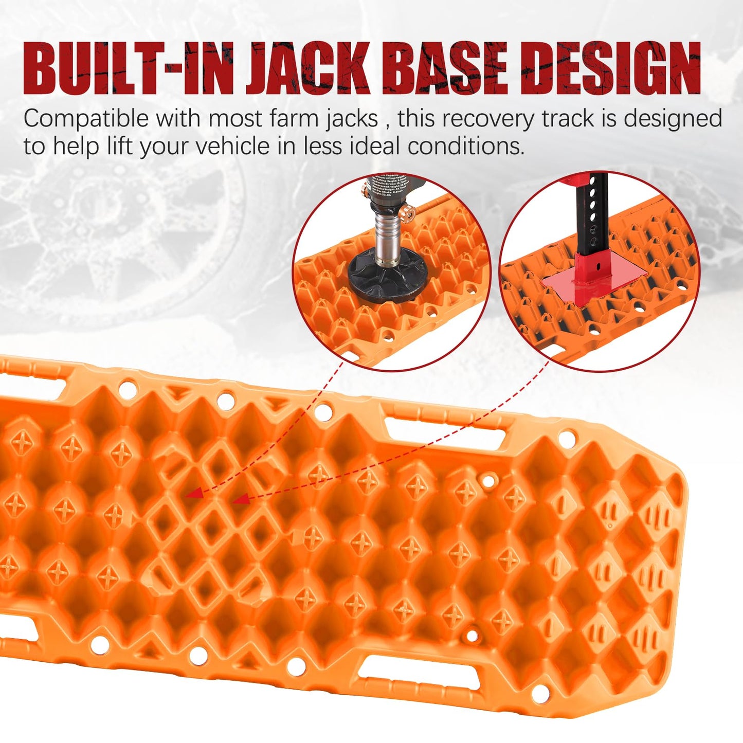 BUNKER INDUST Gen 7th Traction Board with Jack Base Orange + 3" x 20ft Tow Strap with Bag Recovery Kit